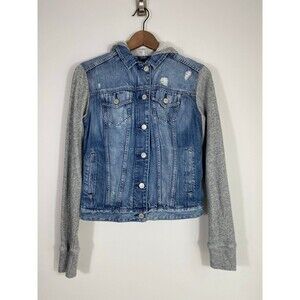 Express Jeans Denim Jacket with Hoodie Sleeves – Size Small